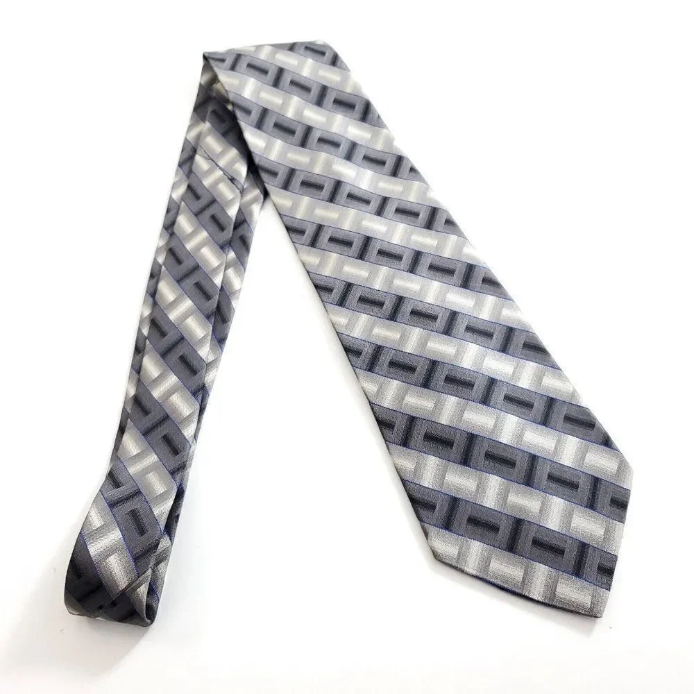 Joseph & Feiss‎ International Gray Beige Blue Abstract Wide Silk Tie